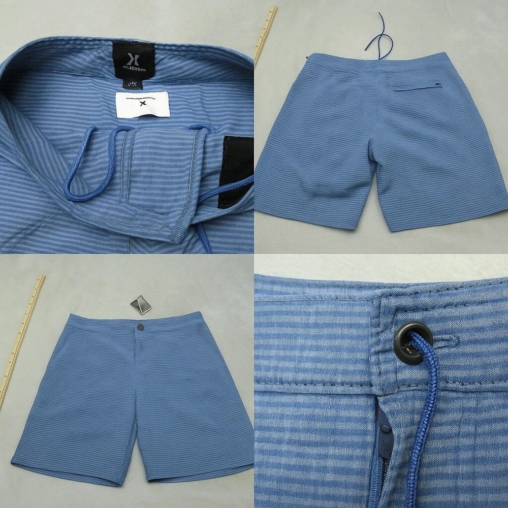 MPG Swim Shorts Mens 36 Blue Stripe Hover Unlined Golf Board Beach Zip Pocket 8"